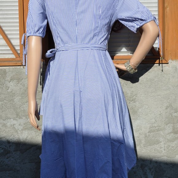 Women's V Neck Stripe High Low Dress Short Sleeves - Picture 4 of 4